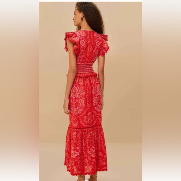 FARM Rio Sz Medium Red Lace Floral Maxi Tiered Dress - Picture 2 of 8